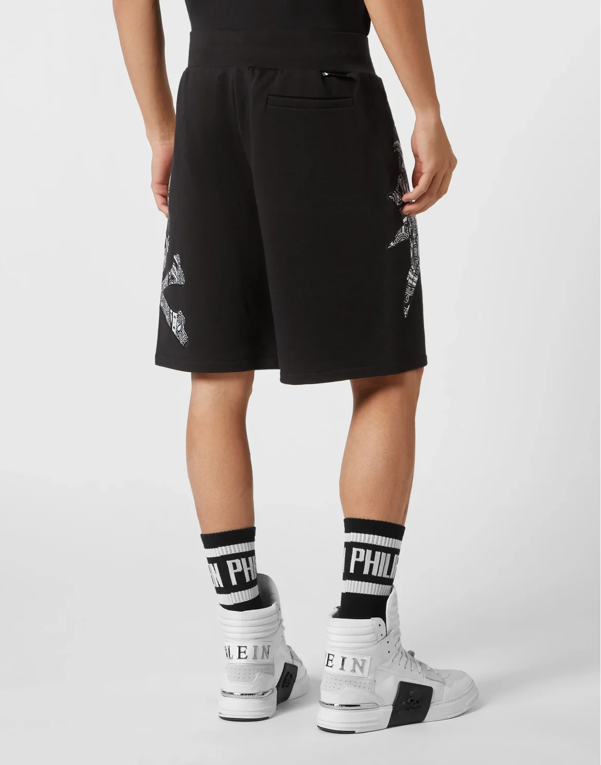 Satin Jogging Shorts Paisley Gothic Plein, цвет: Черный