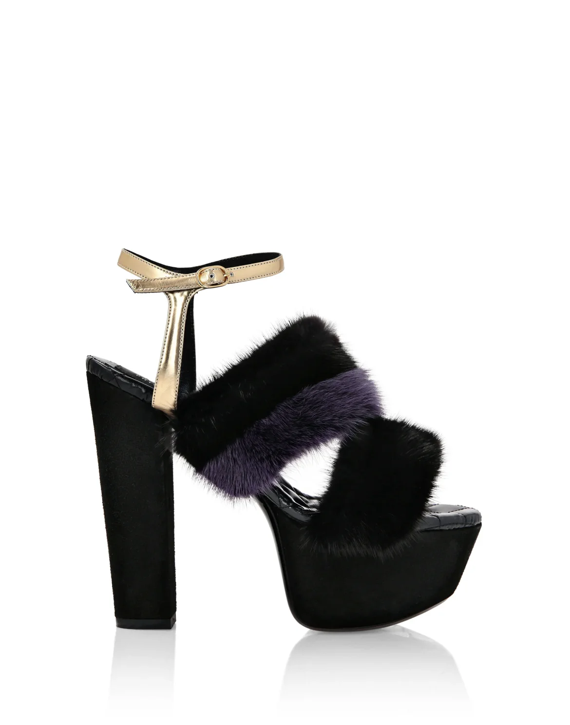 Platform Sandals High Heels With Real Fur, цвет: Черный