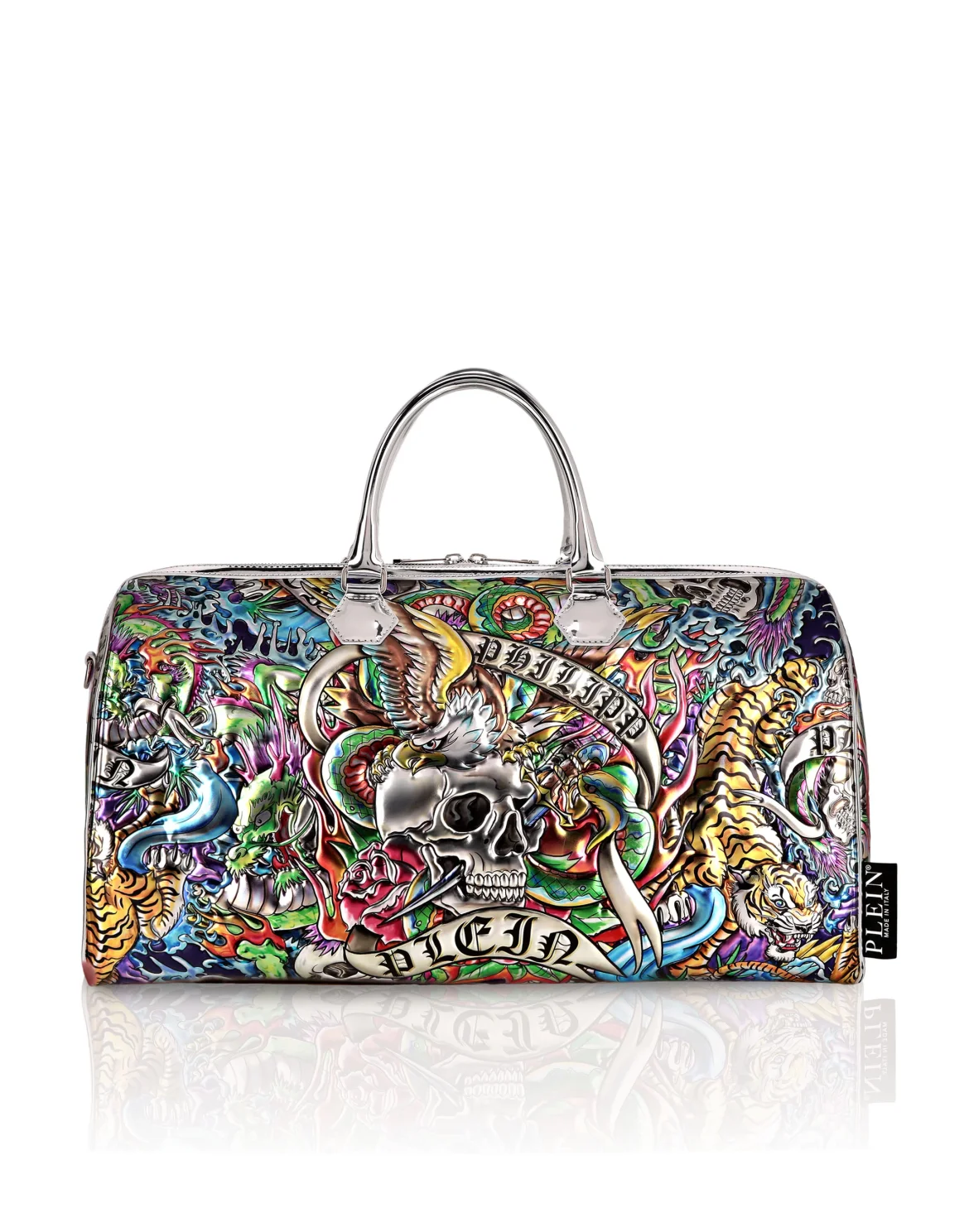 Mirror Leather Handle Bag Tattoo, цвет: Серебристый