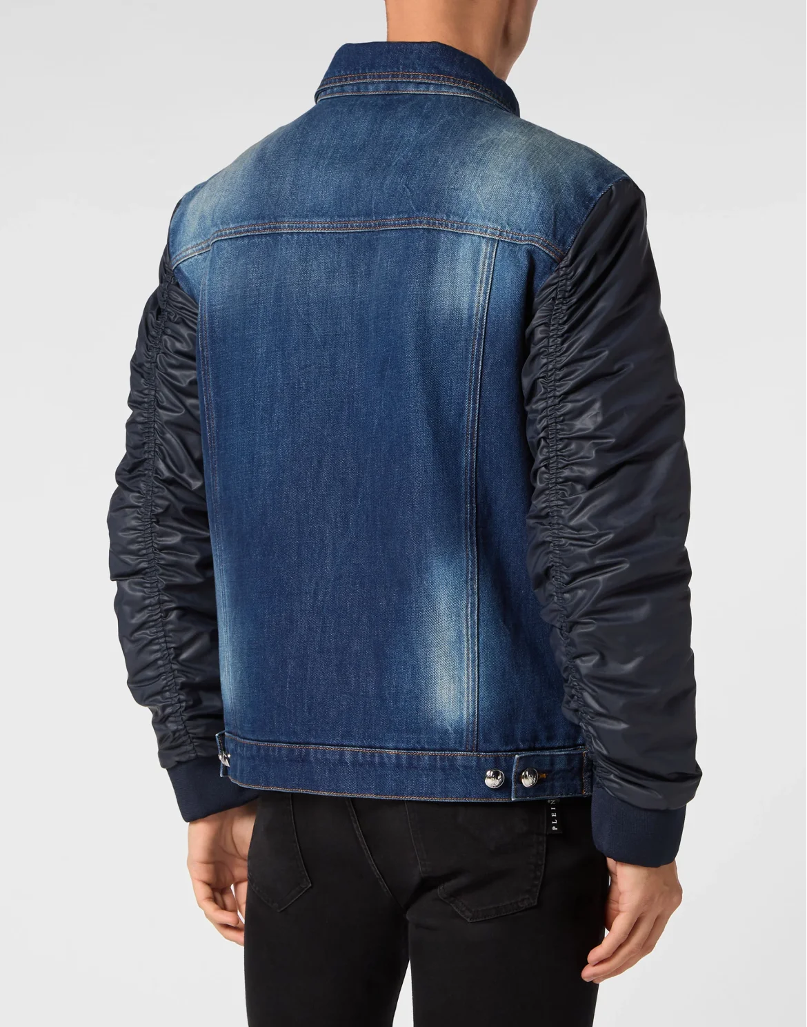 Denim Zipped Jacket With Nylon Sleeves Camouflage, цвет: Синий