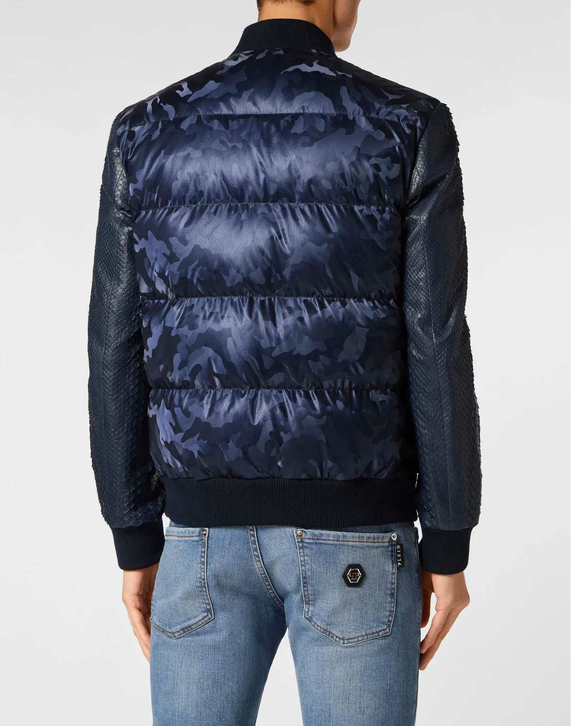 Nylon Bomber With Python Sleeves Camouflage, цвет: Синий