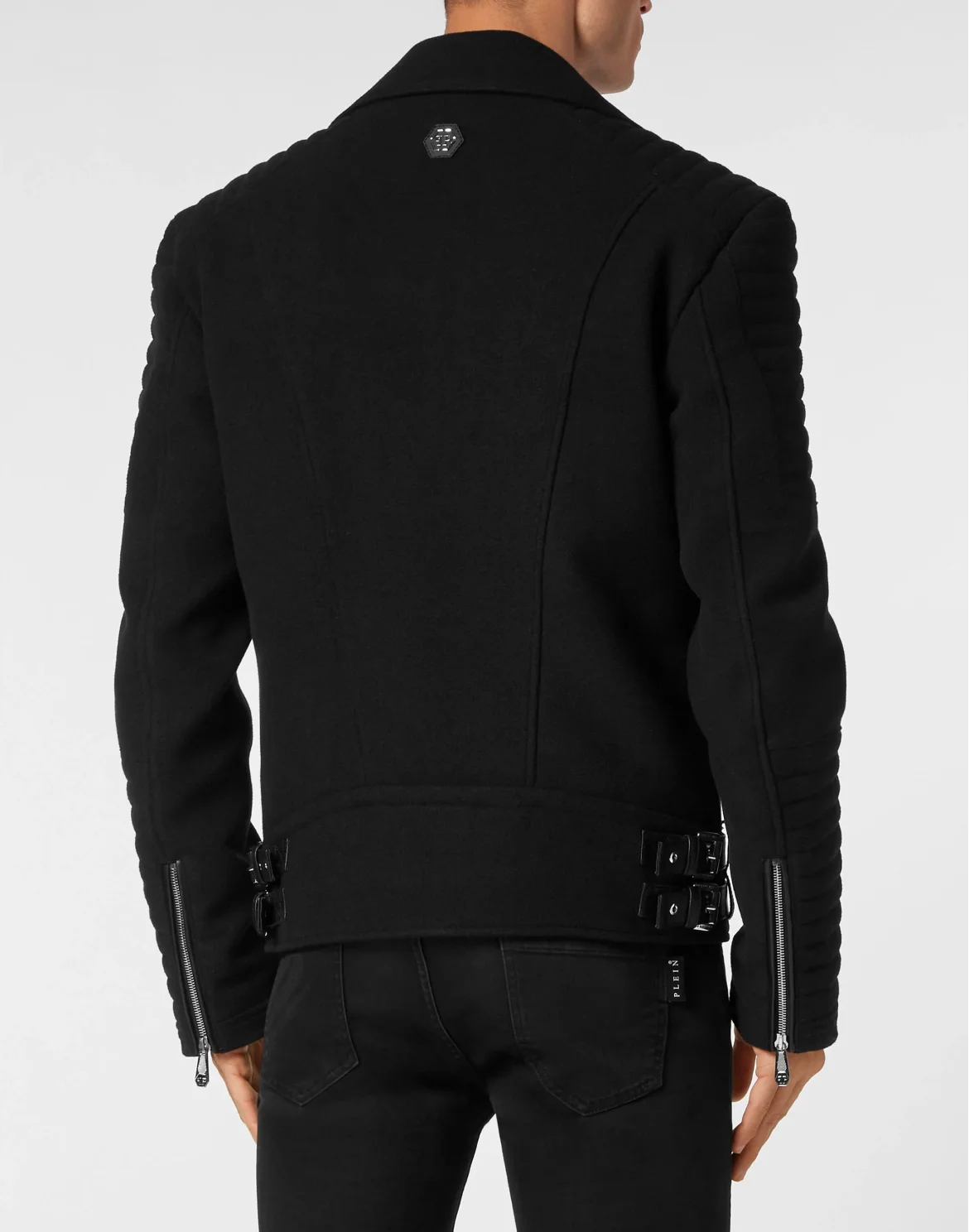 Wool Biker Jacket With Leather Padding, цвет: Черный
