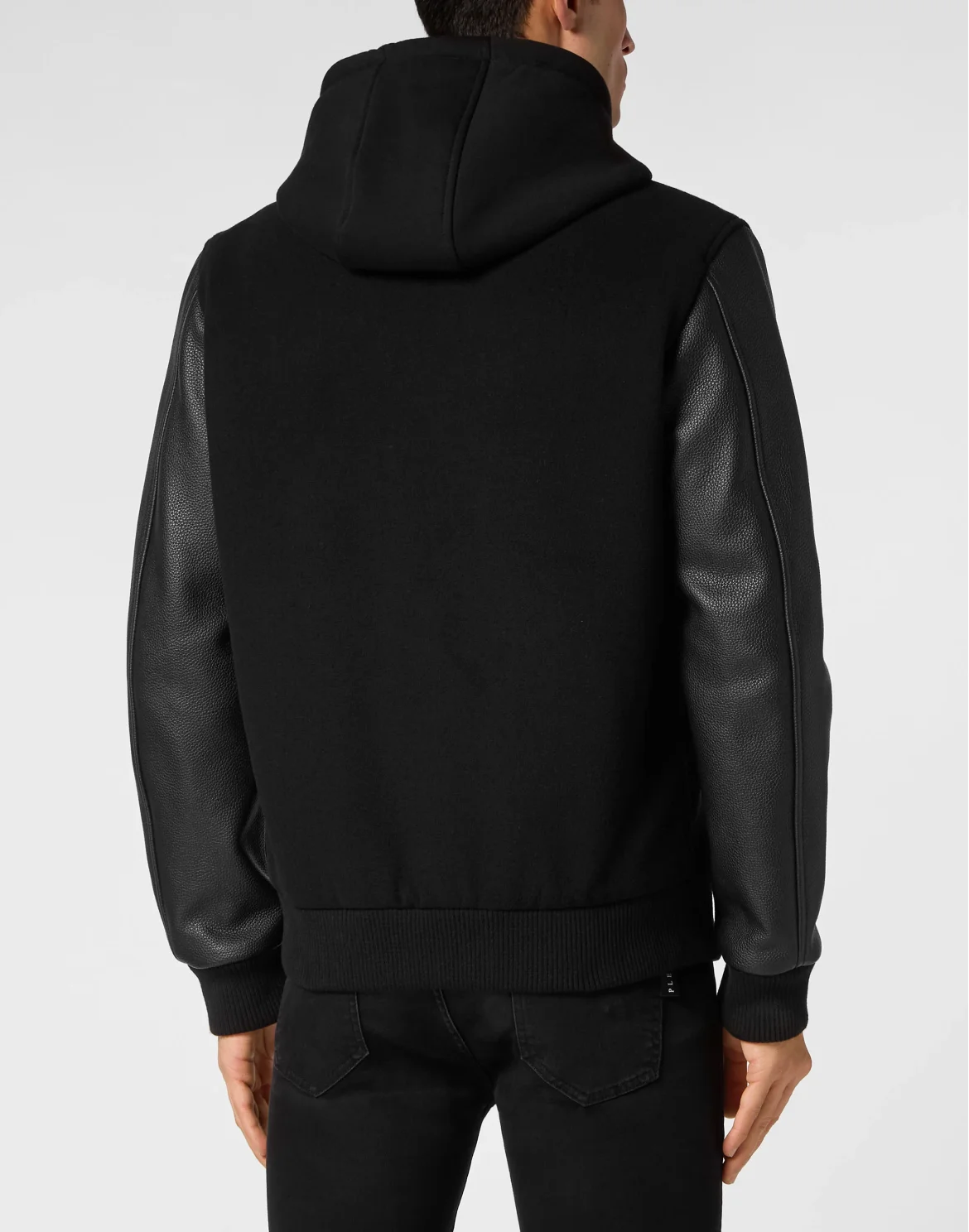 Hoodie Sweatjacket with Leather Sleeves, цвет: Черный