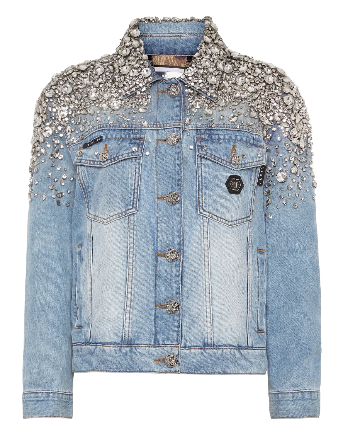 Crystal Stones  Denim Oversize Jacket with Stones, цвет: Серый