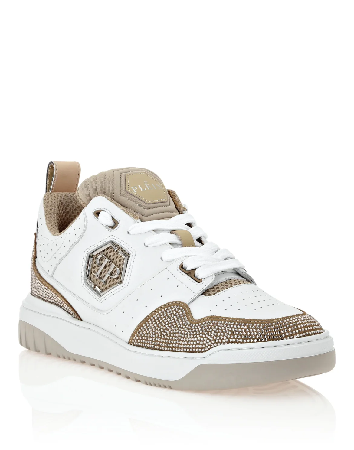Mix Leather Lo-Top Sneakers Crystal, цвет: Белый