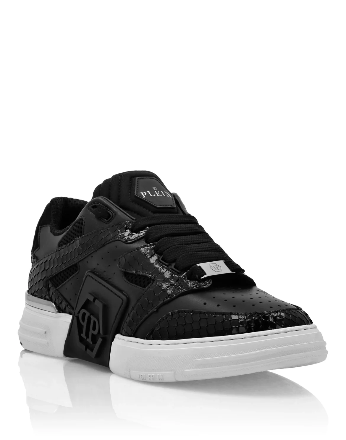 Lo-Top Python & Leather Sneakers, цвет: Черный