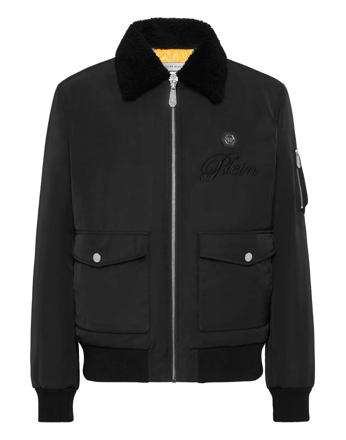 Nylon Aviator Jacket with Shearling Collar, цвет: Черный