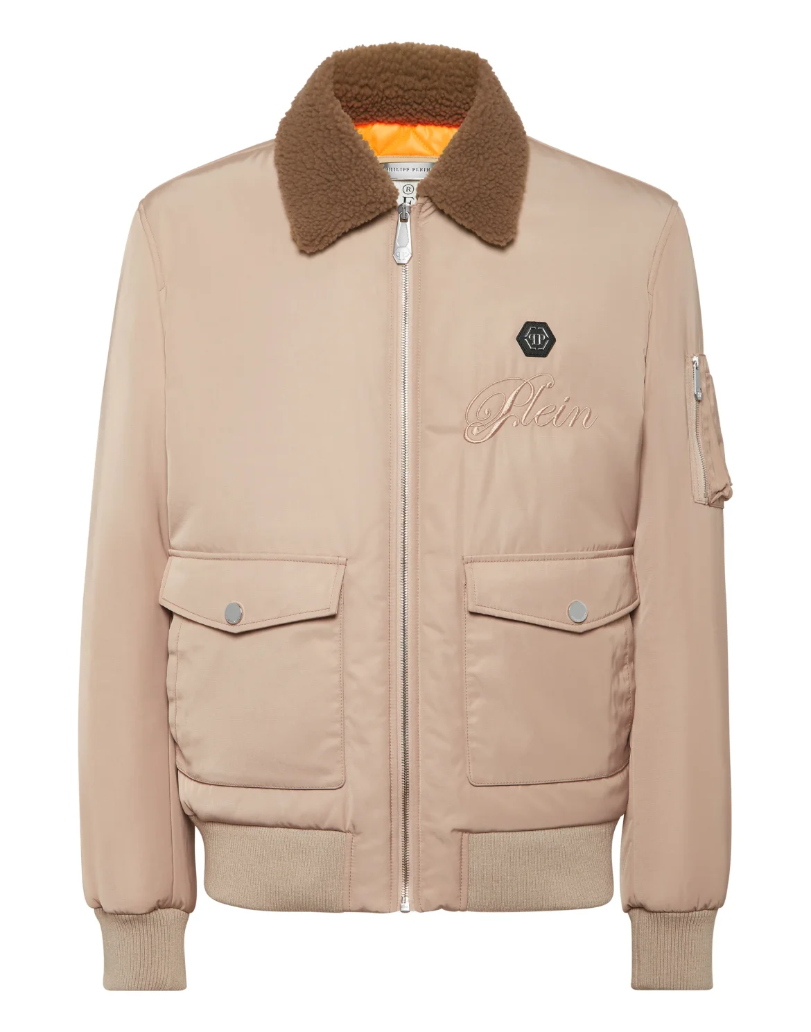 Nylon Aviator Jacket with Shearling Collar, цвет: Бежевый