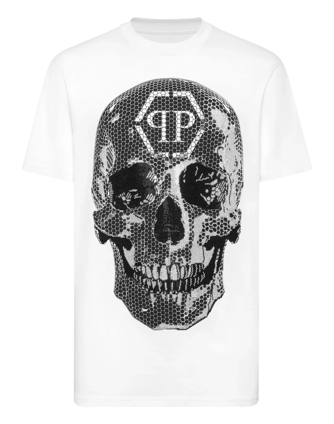 Round Neck T-Shirt Skull Strass, цвет: Бежевый