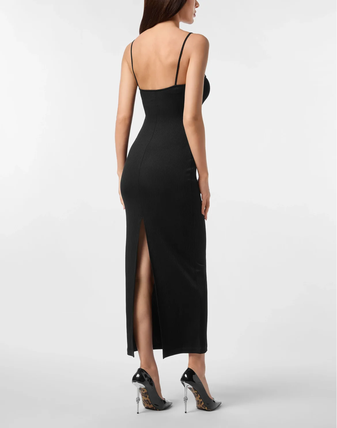 Rib Straight Across Midi Dress, цвет: Черный
