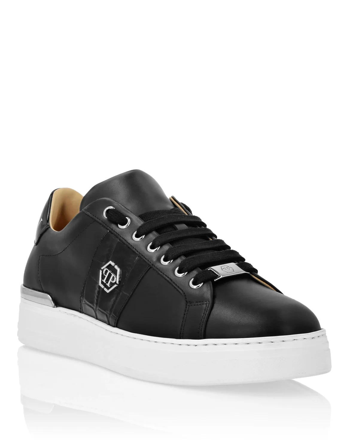 Mix Leather Lo-Top Sneakers Hexagon, цвет: Черный