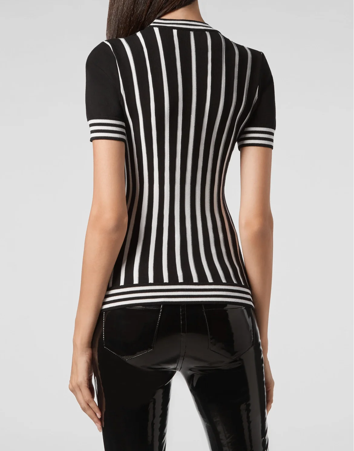 Pullover Round Neck SS Intarsia Stripes, цвет: Черный