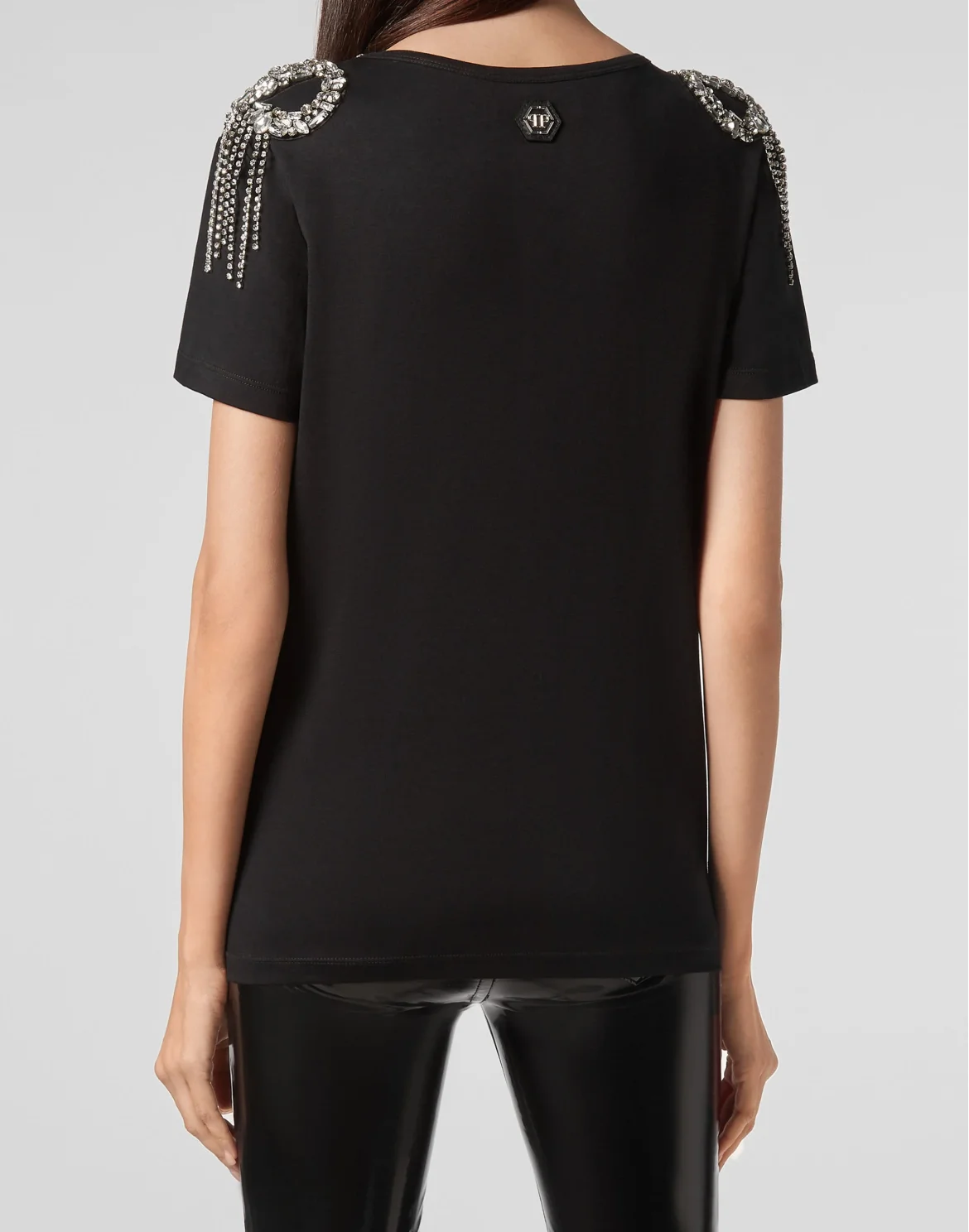 T-shirt Round Neck SS Crystal Fringe, цвет: Черный