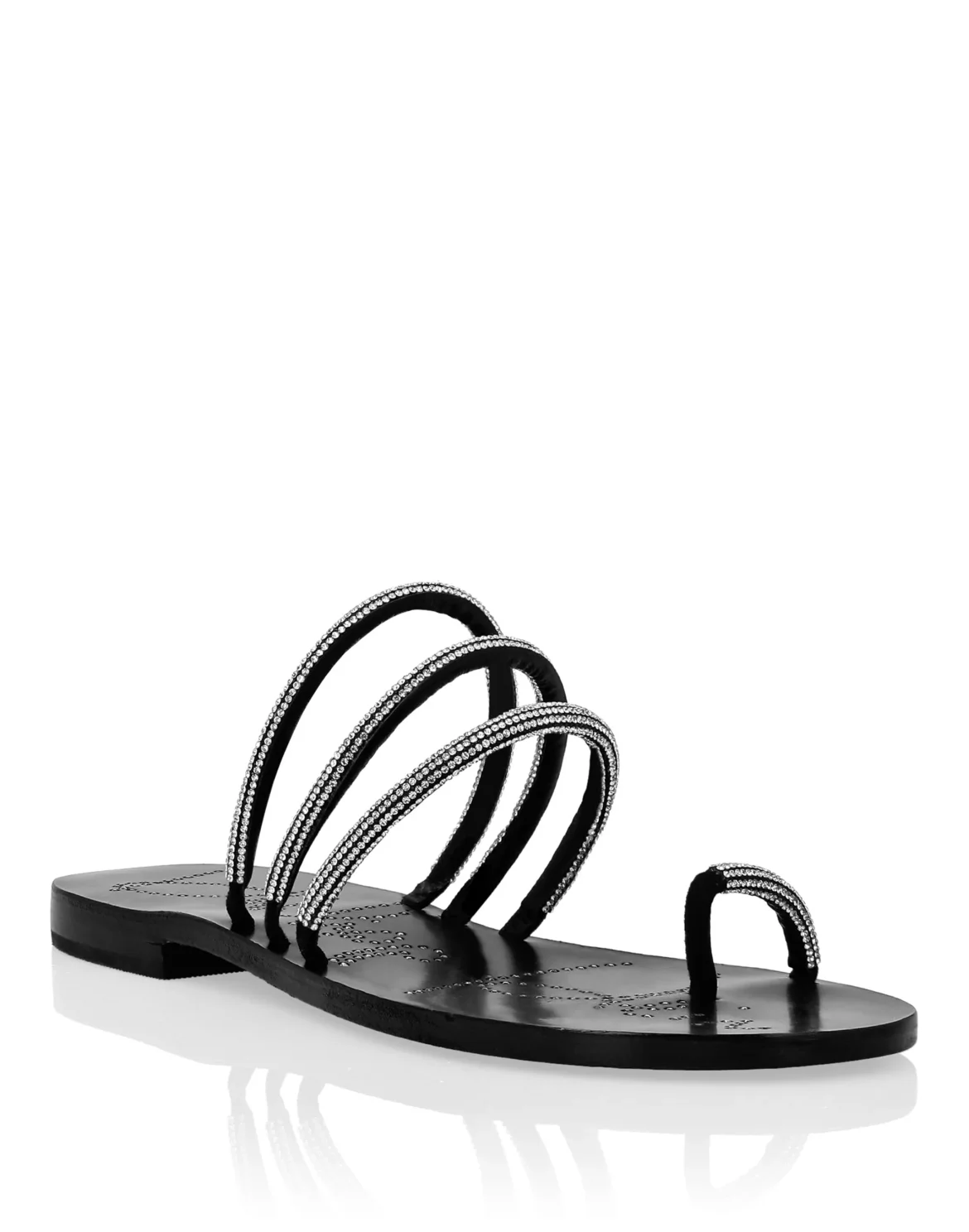 Suede Sandals Flat Crystal, цвет: Черный