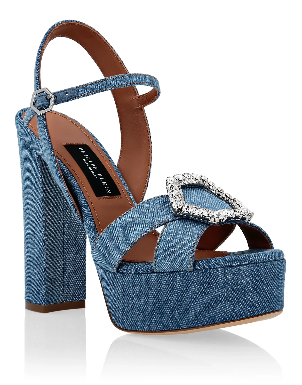 Denim Sandals High Heels Crystal Hexagon, цвет: Синий
