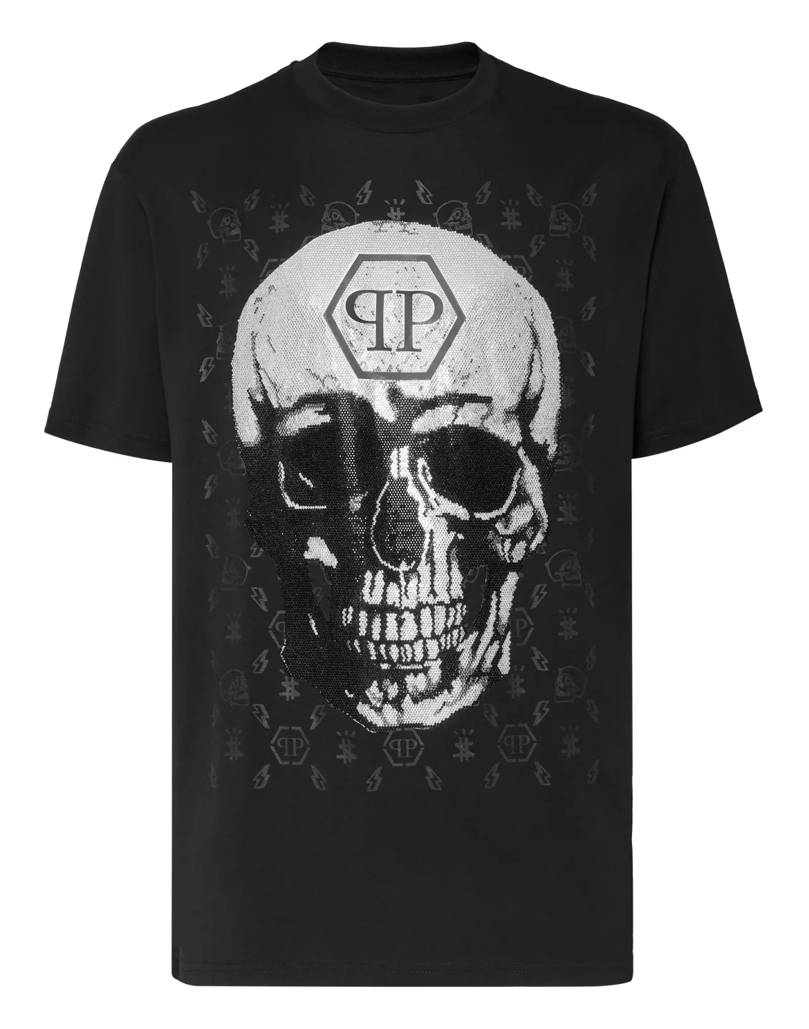 T-shirt Round Neck SS Skull and Plein with Crystals, цвет: Черный