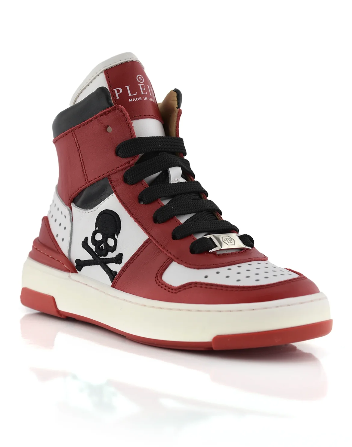 SNEAKERS HIGH TOP BOX SOLE LACE EMBROIDERY SKULL, цвет: Красный
