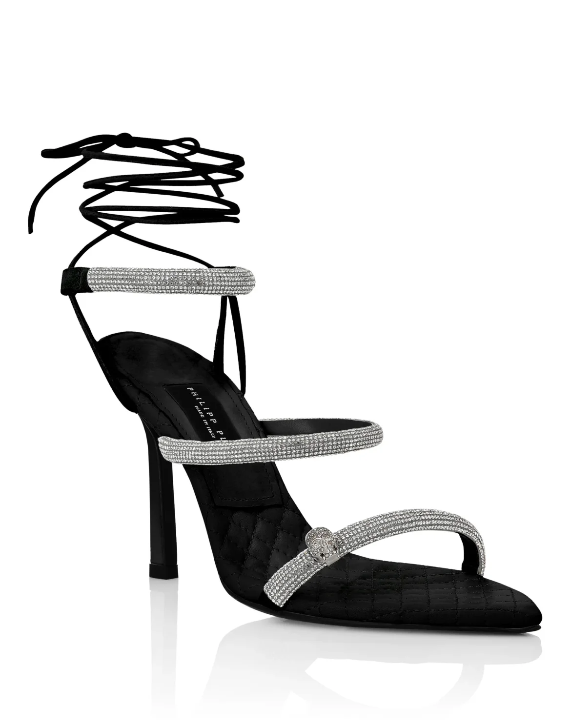 Crystal Lace-up Sandals, цвет: Черный