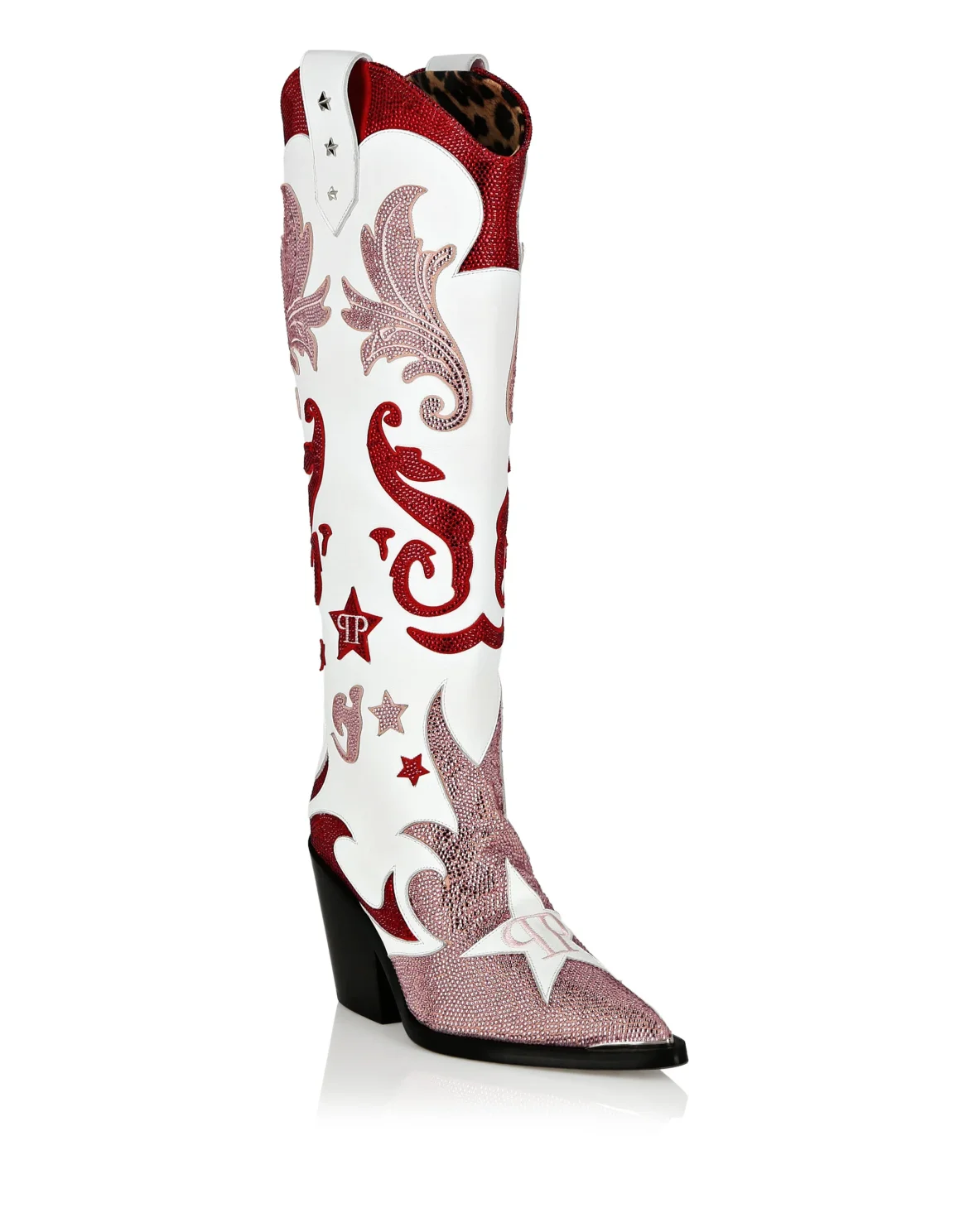 Strass Cow Boy Boots Mid Heels High Stars, цвет: Красный