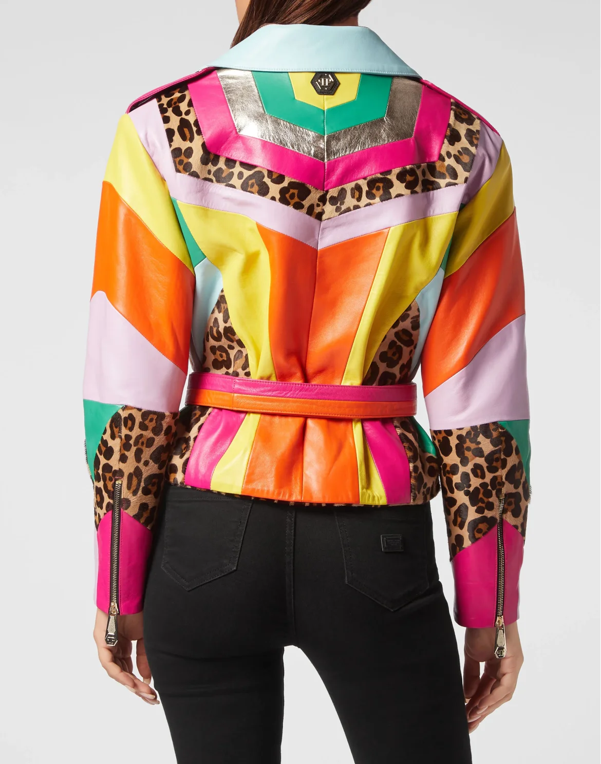 Oversize Biker Leather Jacket Rainbow Patchwork, цвет: Мультиколор