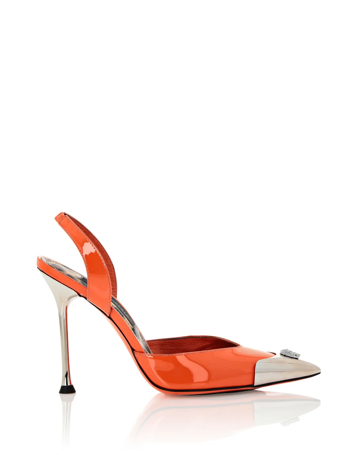 Cystal Skull Patent Leather Slingback, цвет: Оранжевый