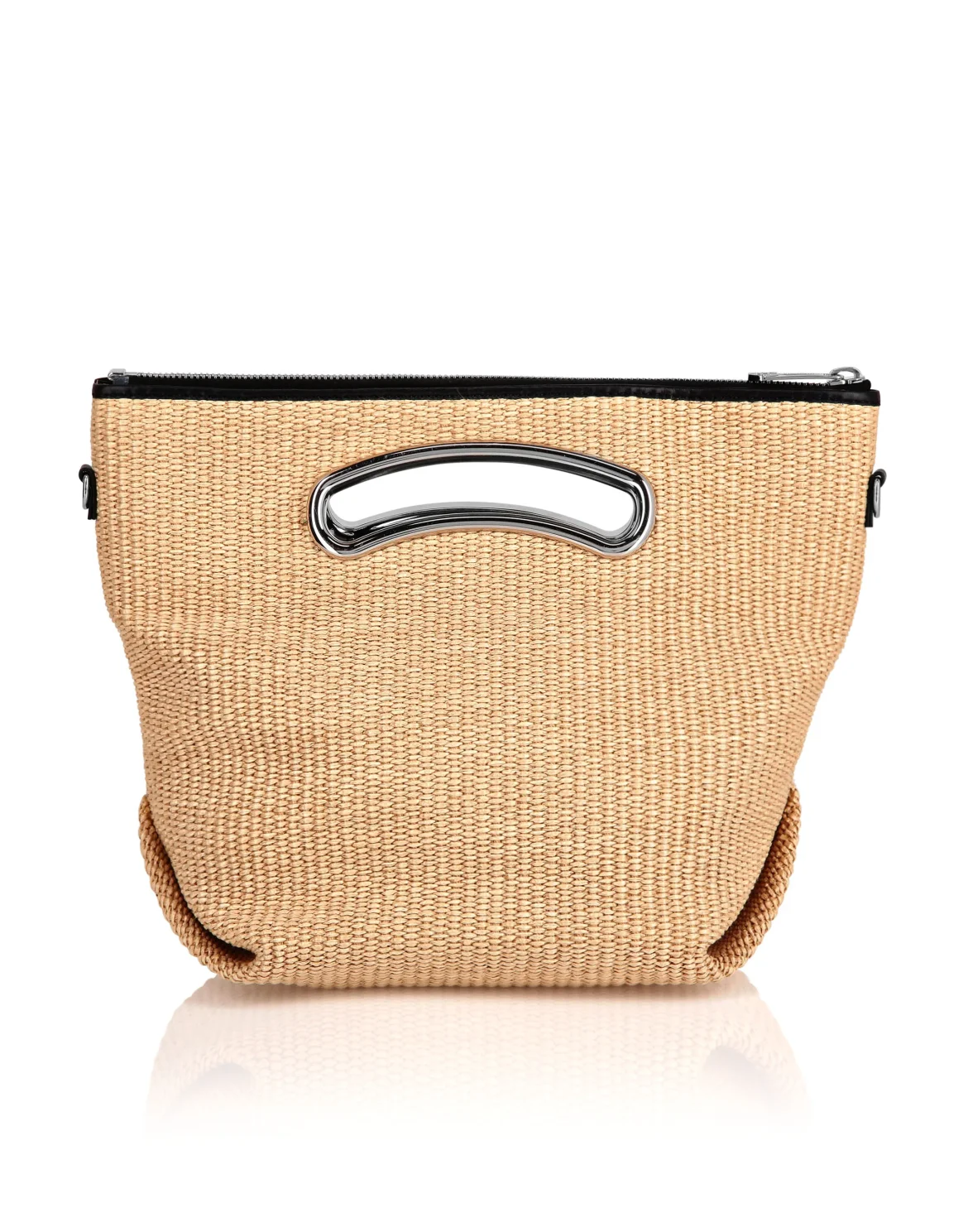 Raffia & Leather Medium Handle Bag, цвет: Бежевый