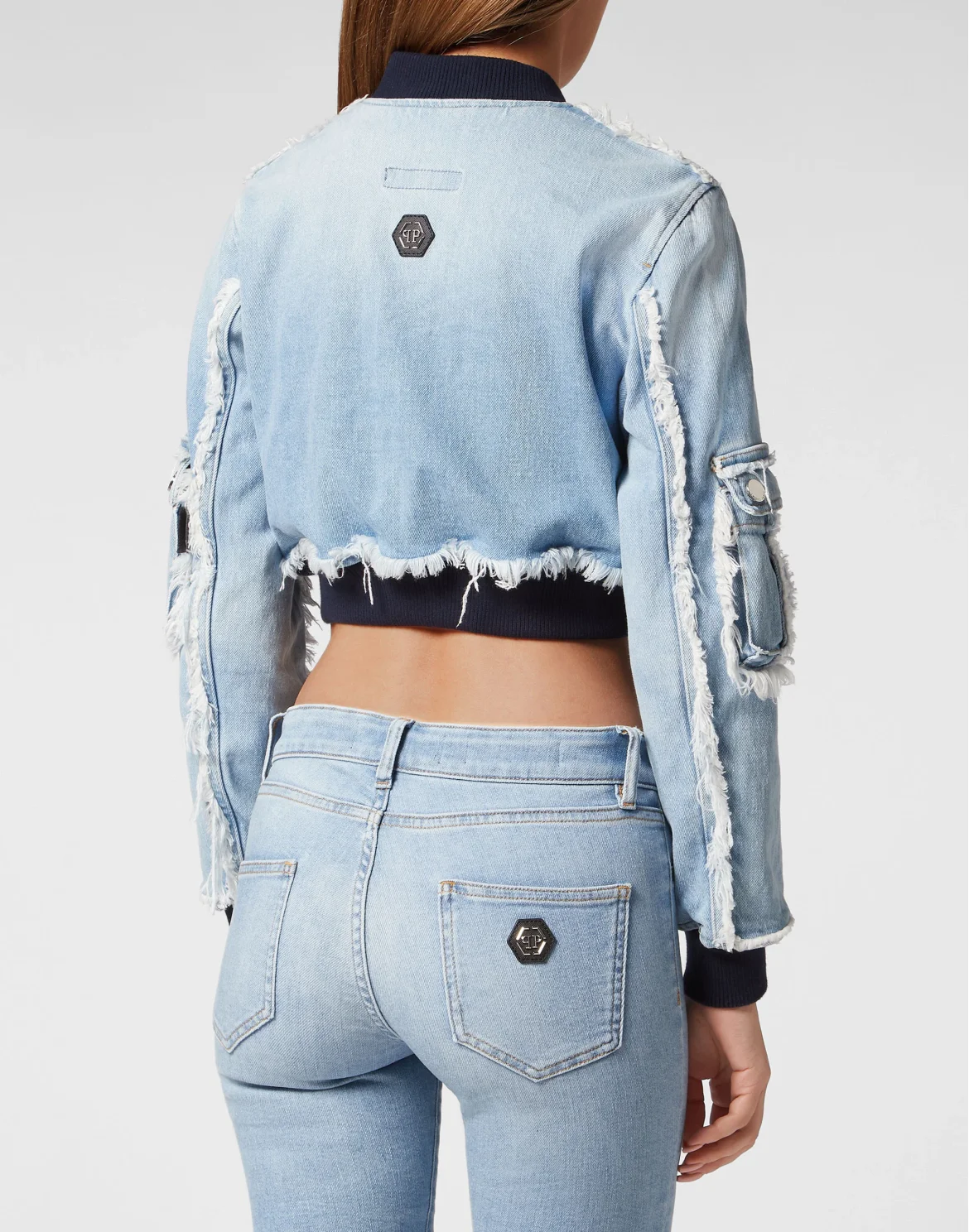 Denim Padded Shoulder Bomber, цвет: Синий