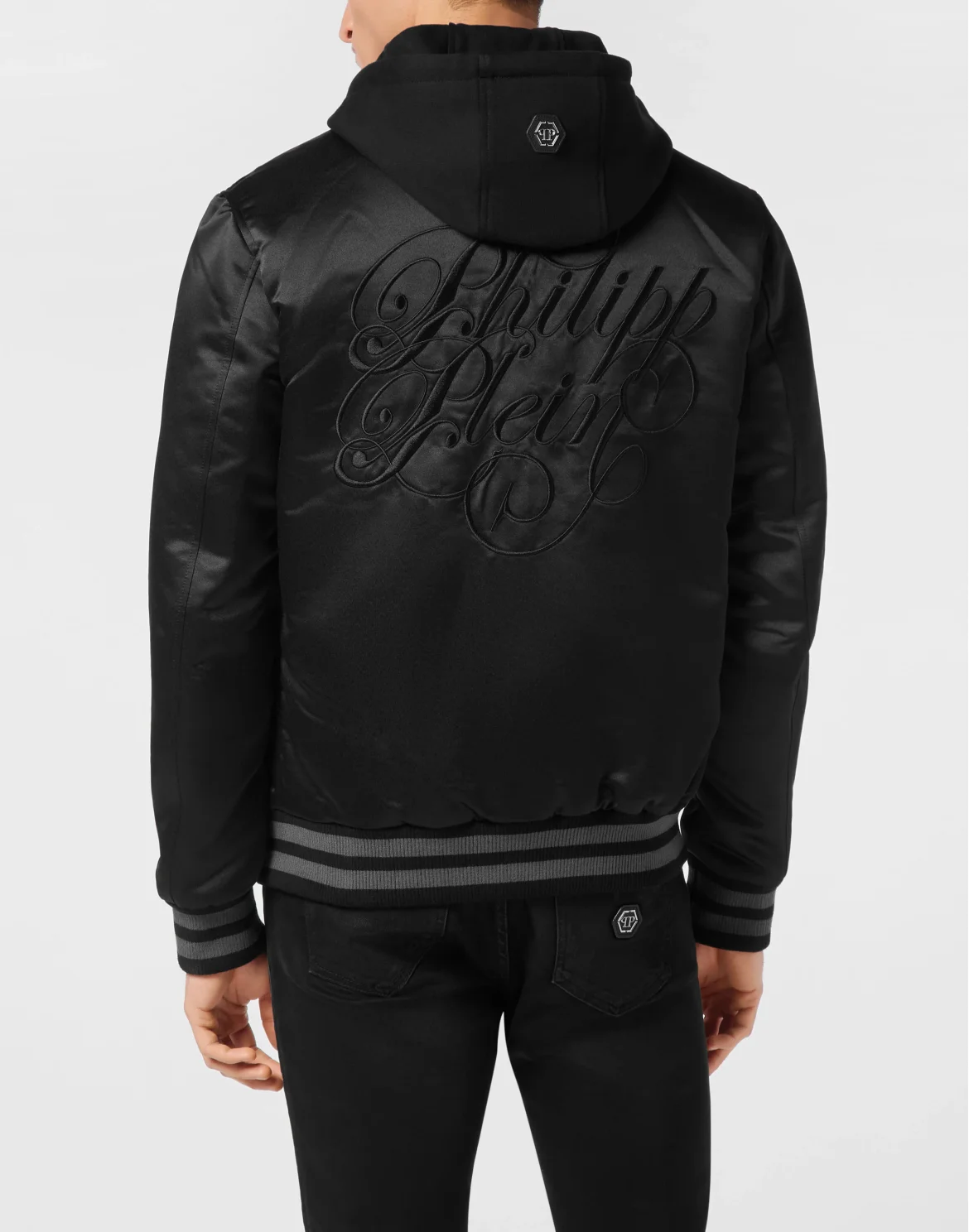 Satin Hoodie Bomber Jacket Signature, цвет: Черный