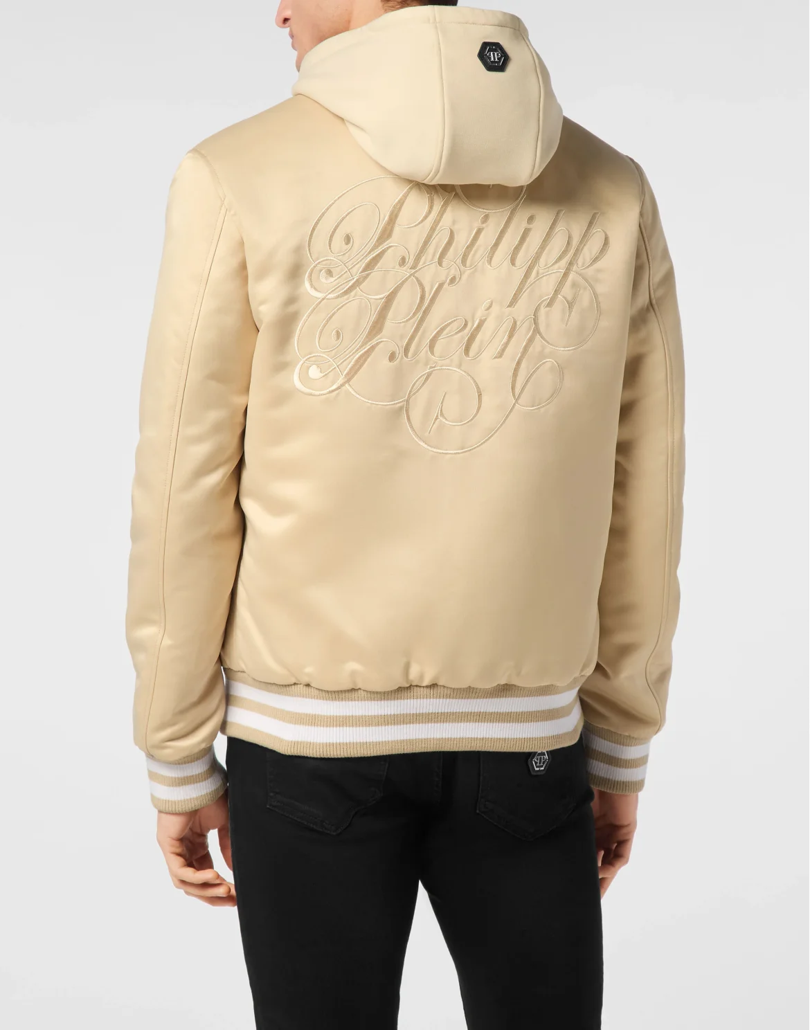 Satin Hoodie Bomber Jacket Signature, цвет: Бежевый