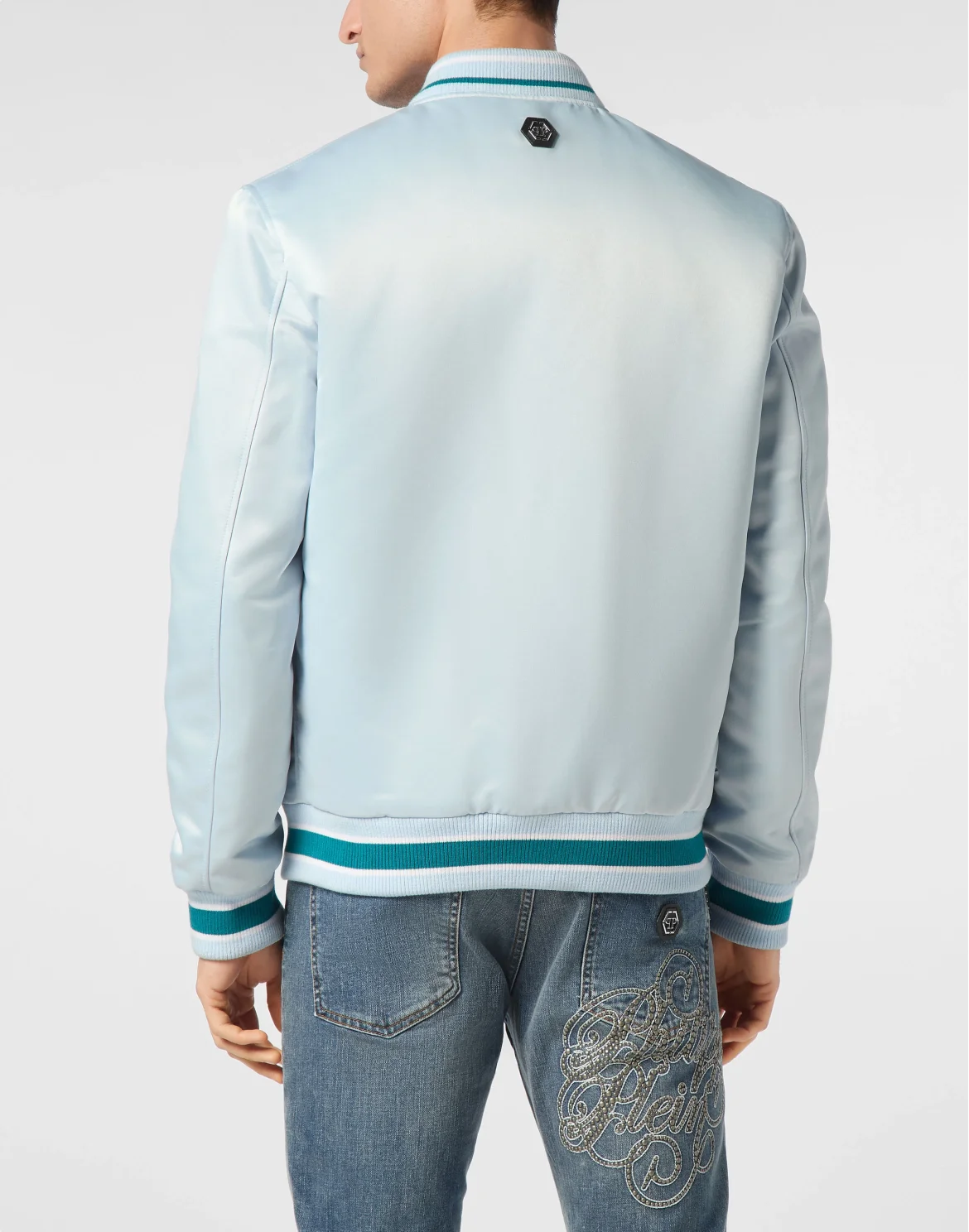 Satin Bomber Jacket Logo Strass, цвет: Голубой