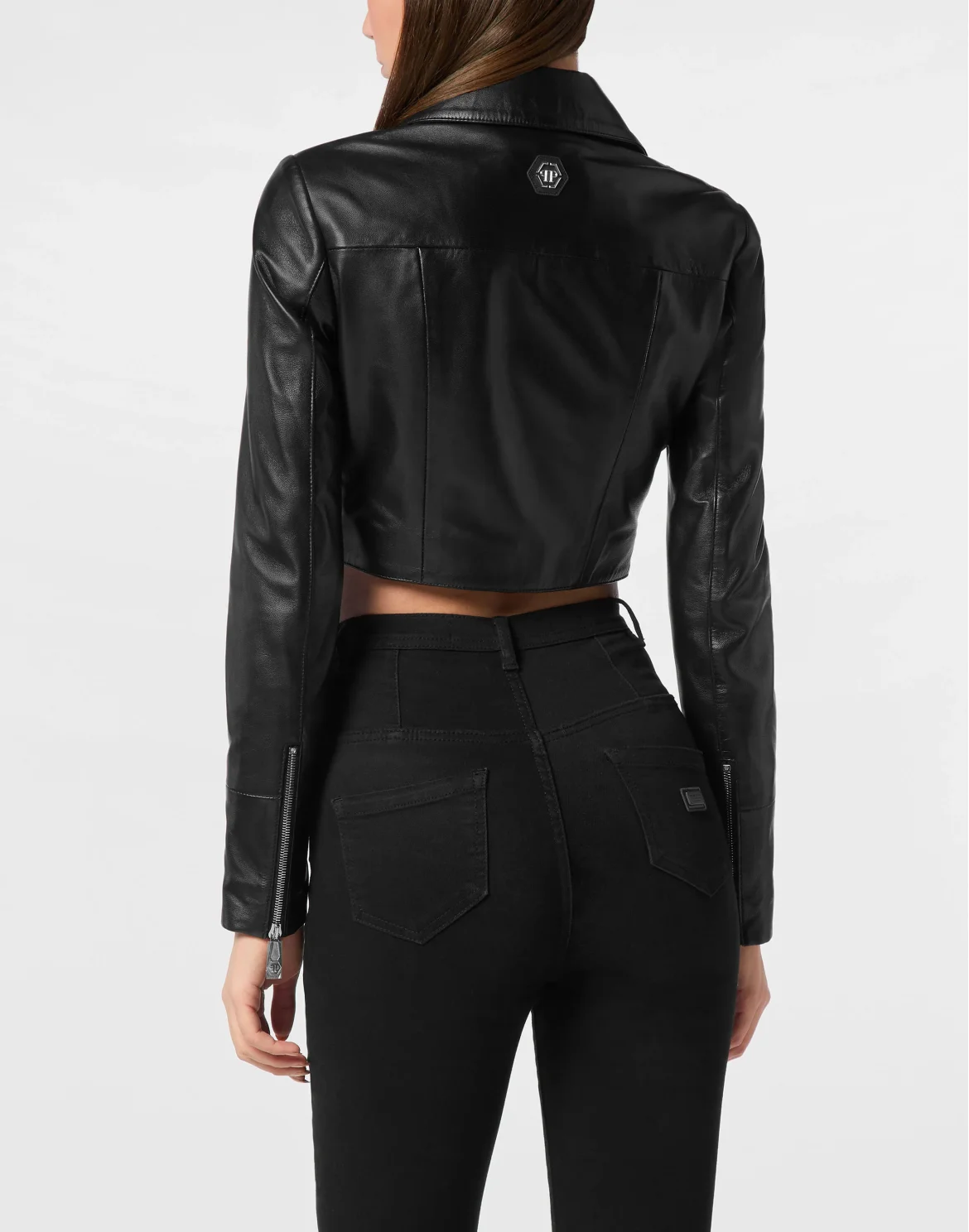 Cropped Leather Biker Jacket LS Flame Racing, цвет: Черный