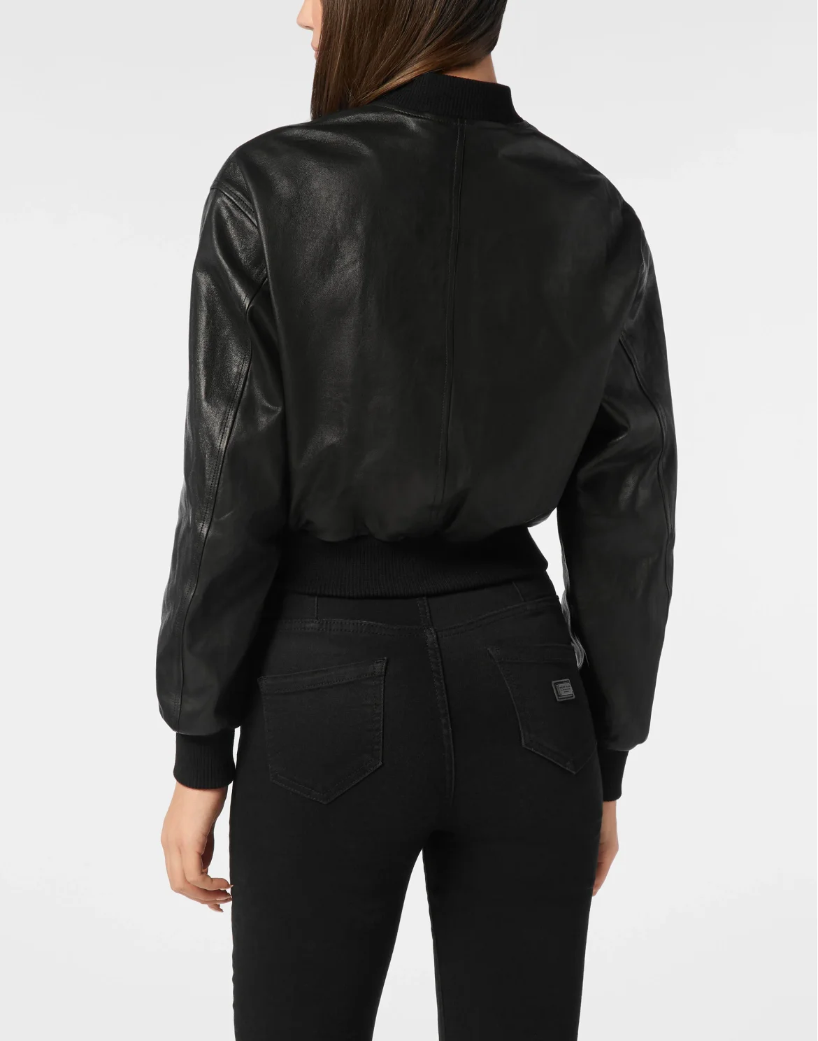 Leather Crop Bomber Jacket Vintage, цвет: Черный
