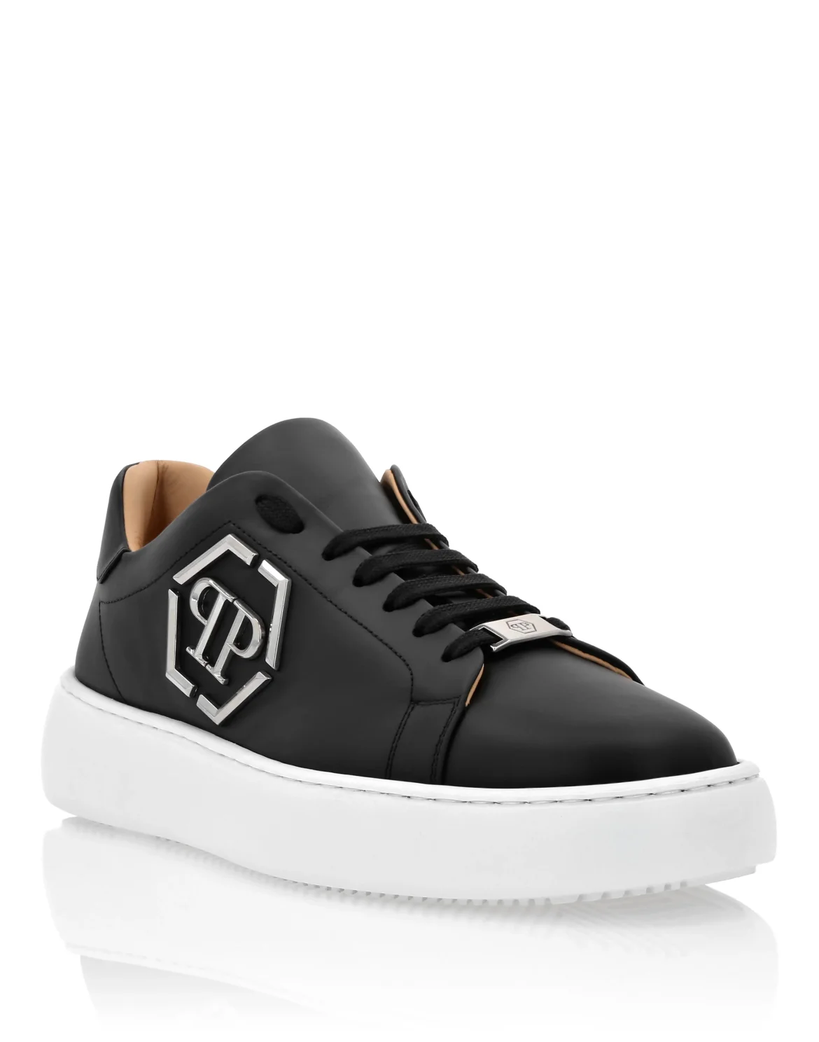 Leather Lo-Top Sneakers Hexagon, цвет: Черный