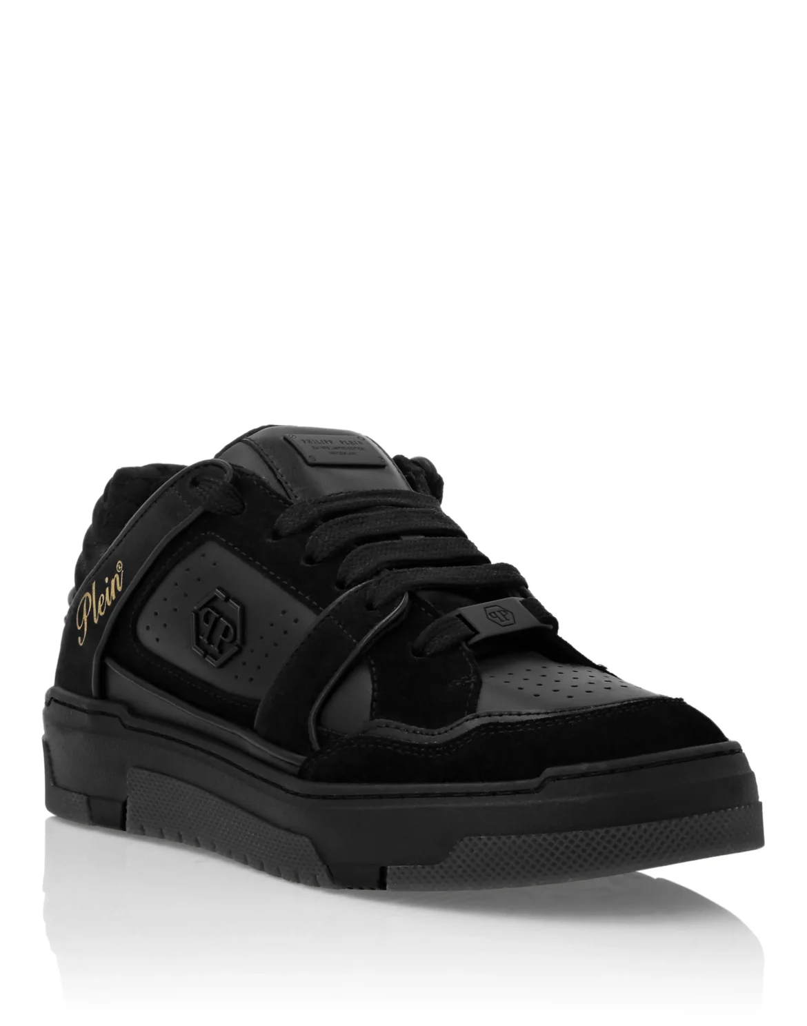 Mix Leather Lo-Top Sneakers Hexagon, цвет: Черный