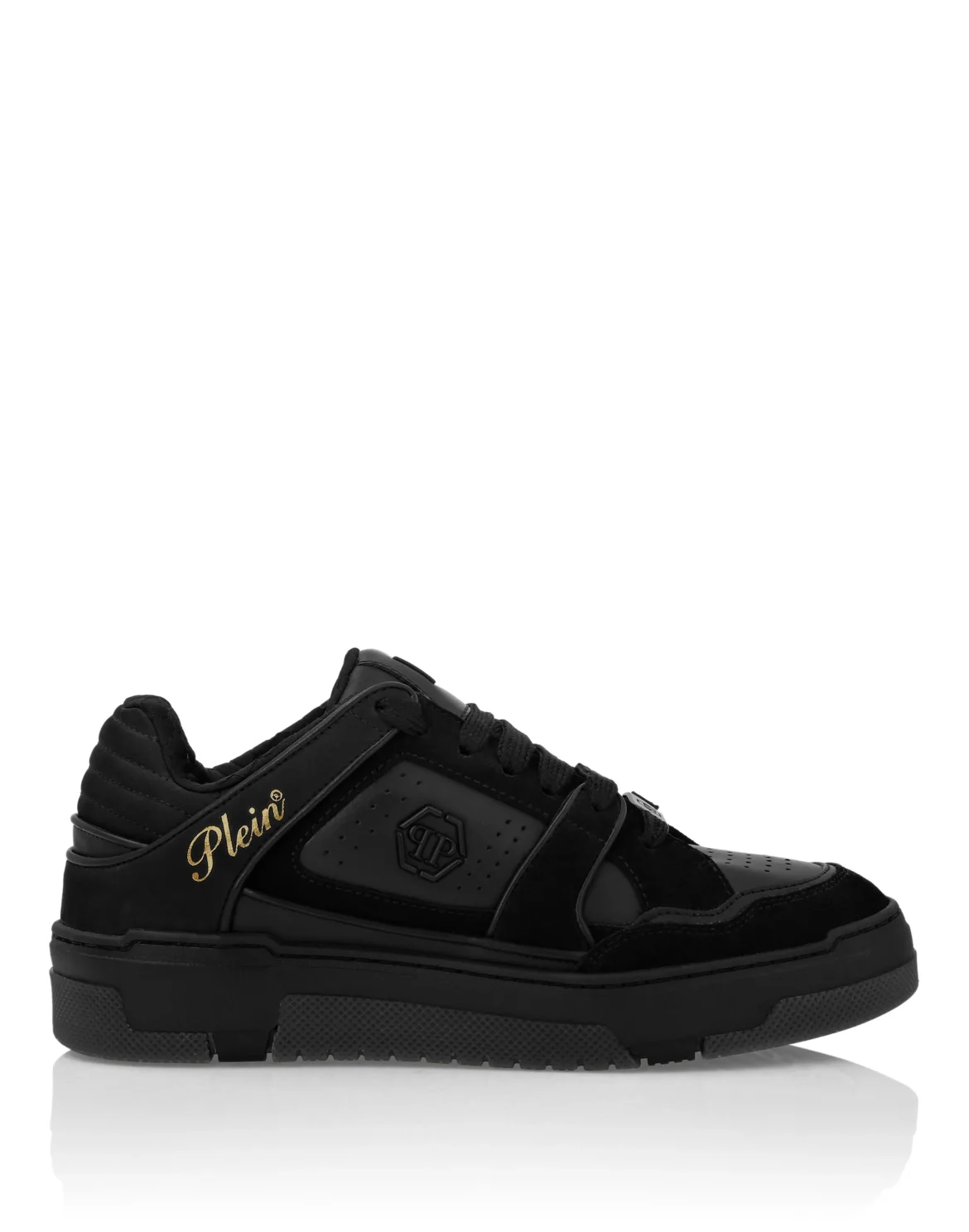 Mix Leather Lo-Top Sneakers Hexagon, цвет: Черный