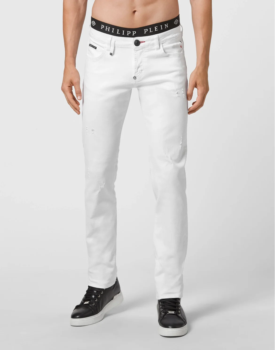 Denim Trousers Straight Cut Supreme Iconic Plein, цвет: Белый