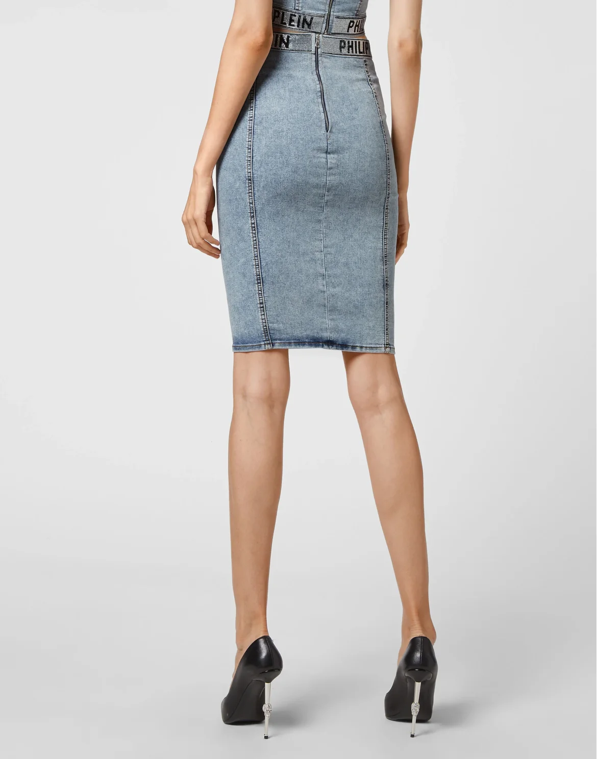 Denim Super Stretch Skirt Stones  Philipp Plein TM with Crystals, цвет: Синий