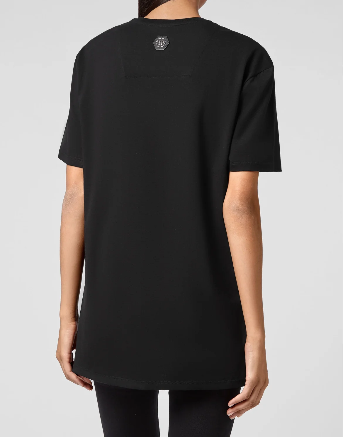 T-shirt Round Neck SS Tattoo Patches with Crystals, цвет: Черный