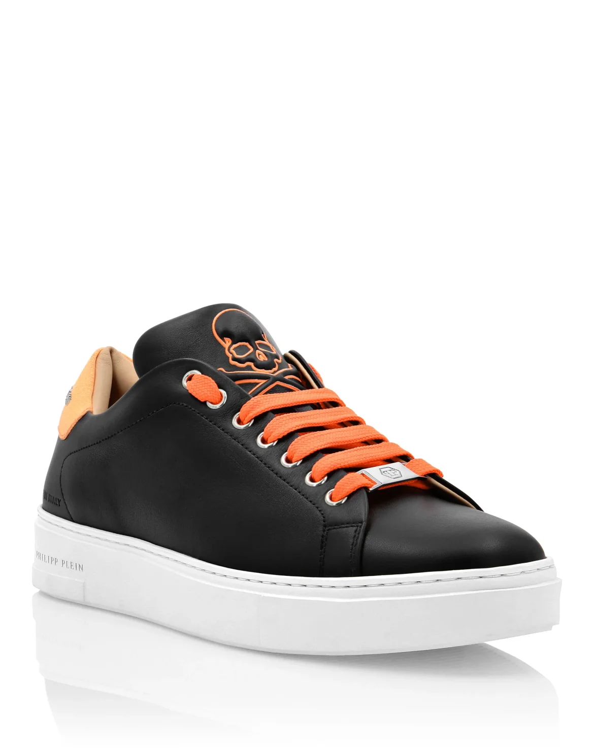 Leather Lo-Top Sneakers Skull and Plein, цвет: Черный
