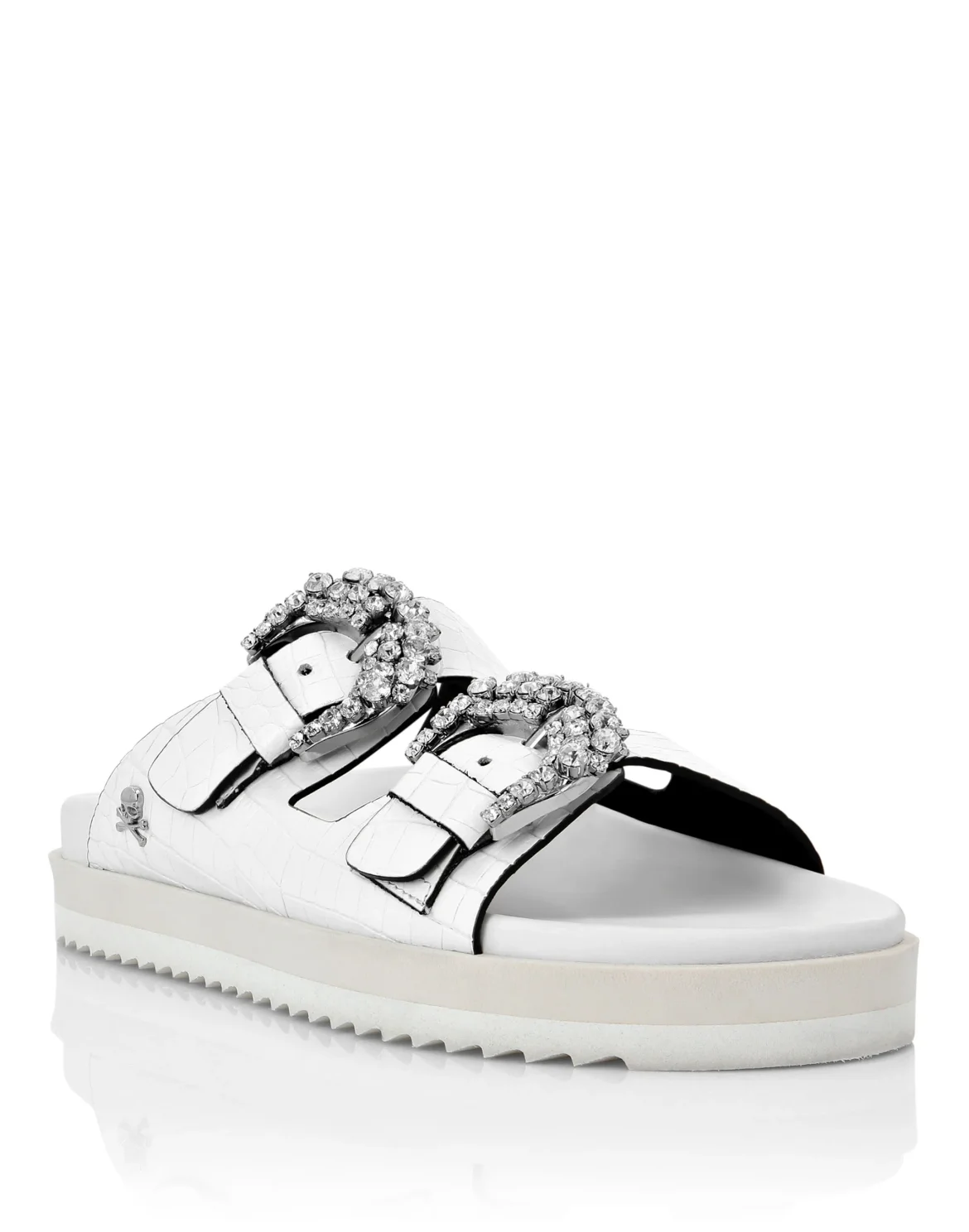 Leather Sandals Crocco Print Skull, цвет: Белый