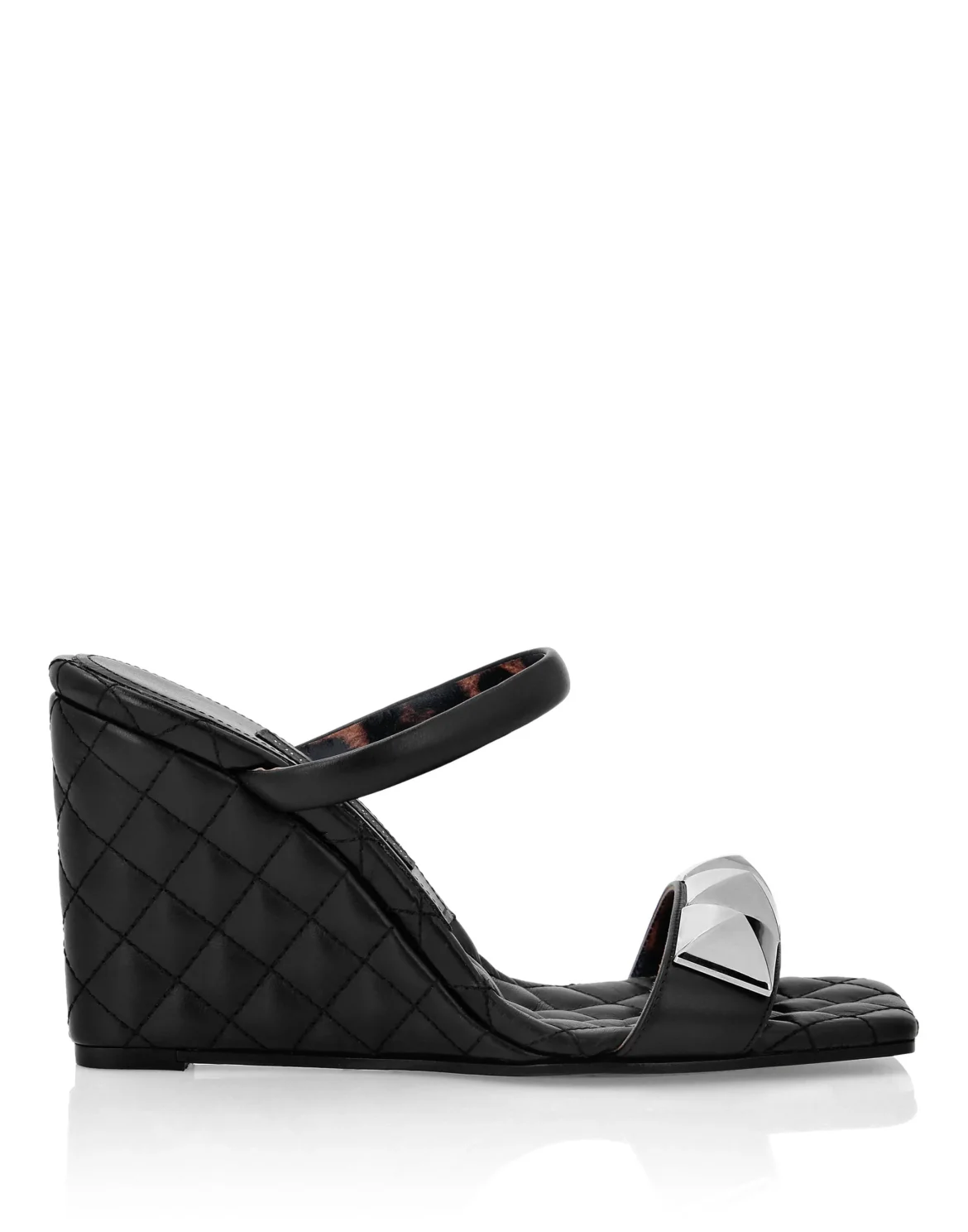 Leather Sandals Wedge Matelassé Studs, цвет: Черный