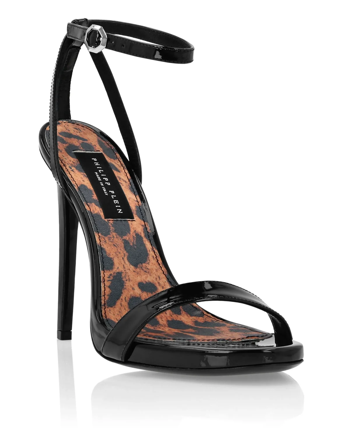 Patent Leather Sandals High Heels Leopard, цвет: Черный