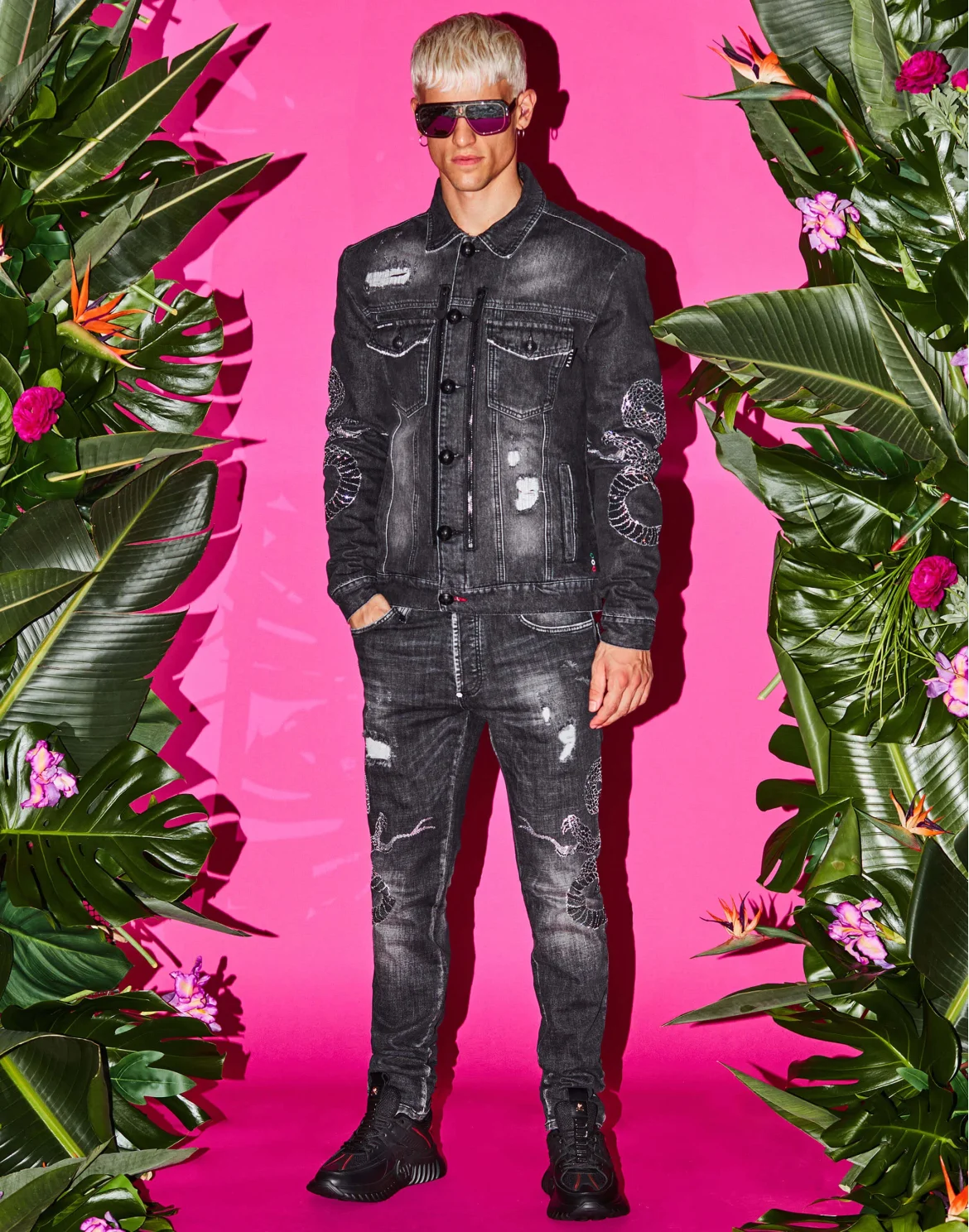Denim Zip Jacket Snake, цвет: Черный
