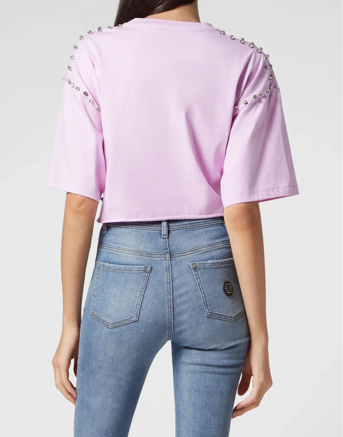 Cropped T-shirt With Tie Detail Iconic Plein, цвет: Розовый