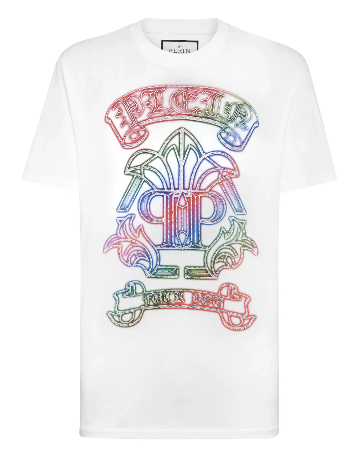 Embroidered T-shirt Round Neck SS with Crystals Gothic Banner, цвет: Белый