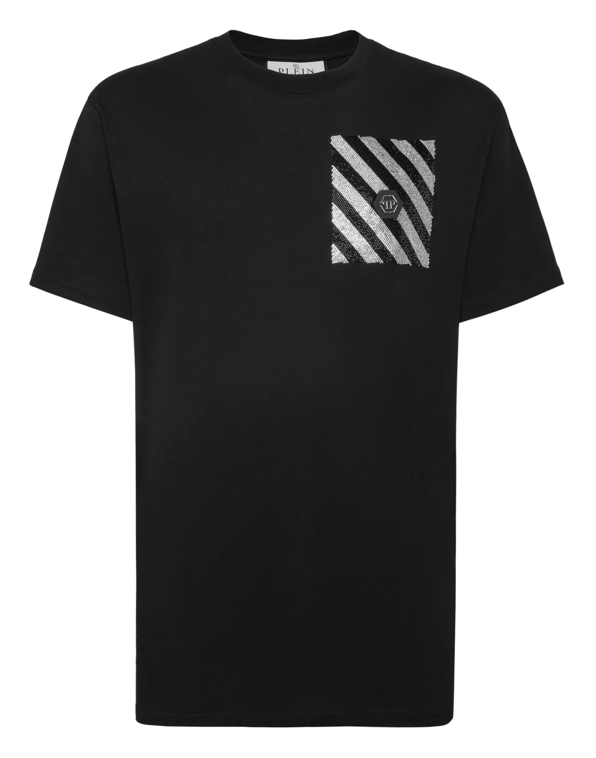 T-shirt Round Neck SS with Crystals Rainbow Stripes, цвет: Черный