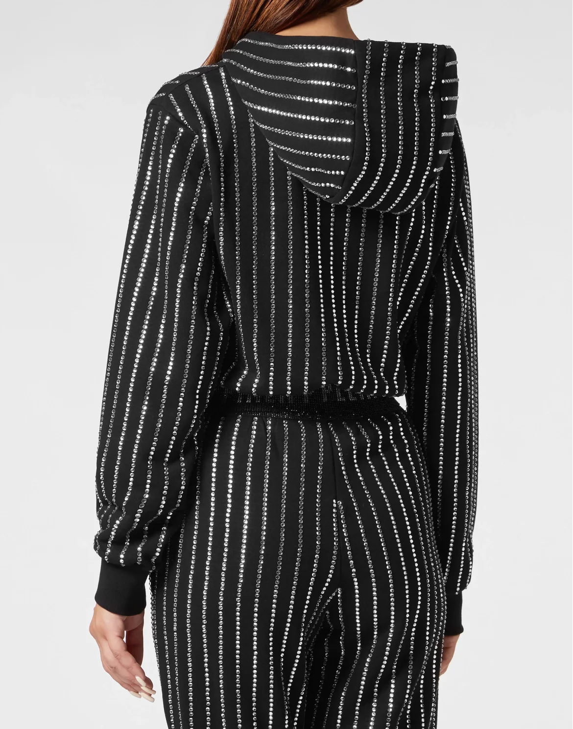 Cropped Hoody Sweatjacket with Crystals Crystal Pinstripe, цвет: Черный