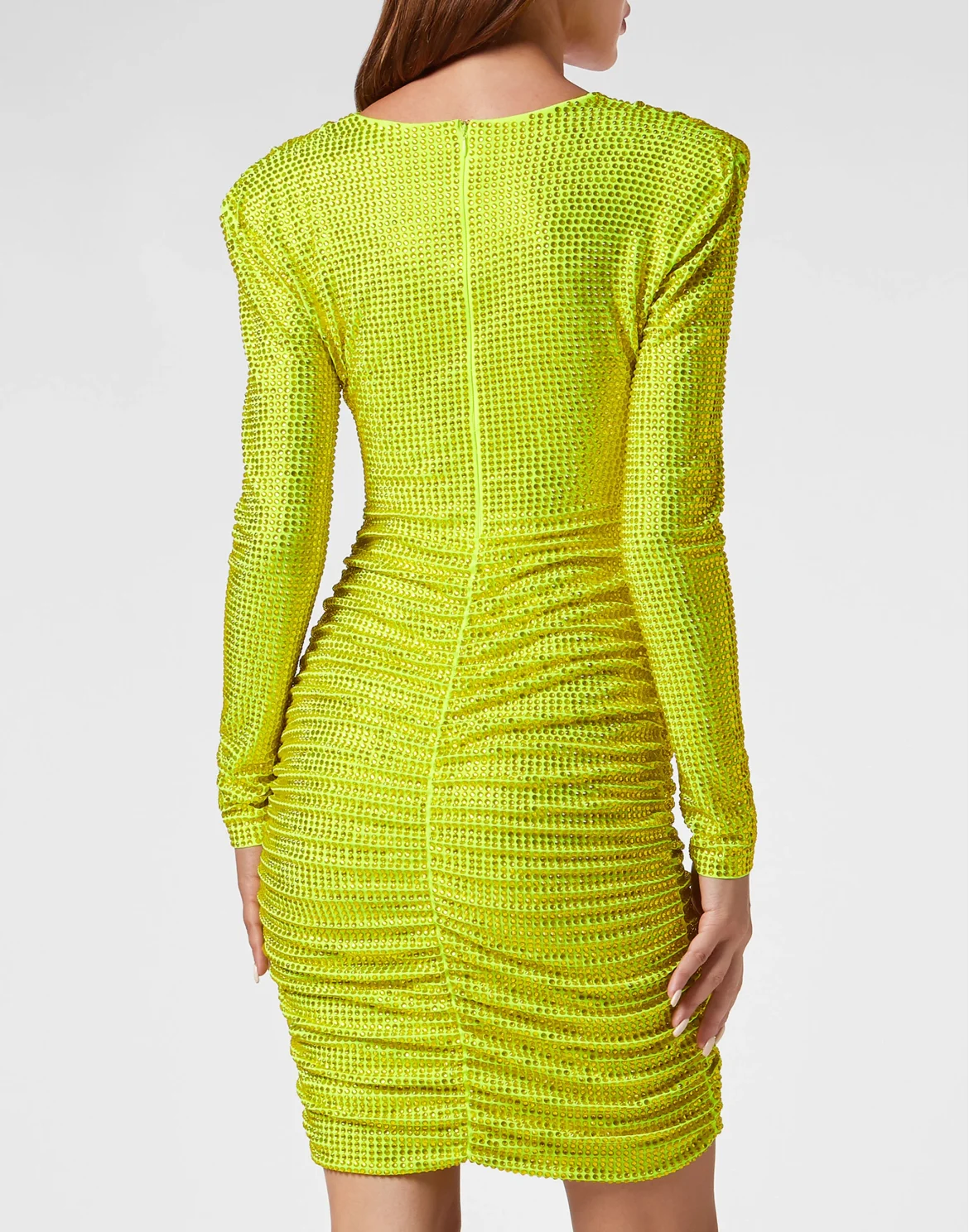 Padded Shoulder Mini Dress LS Fluo Strass, цвет: Желтый