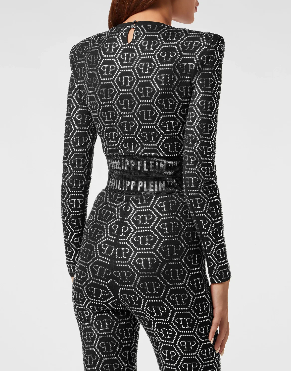 Padded Shoulder Cropped Top LS Monogram Strass, цвет: Черный