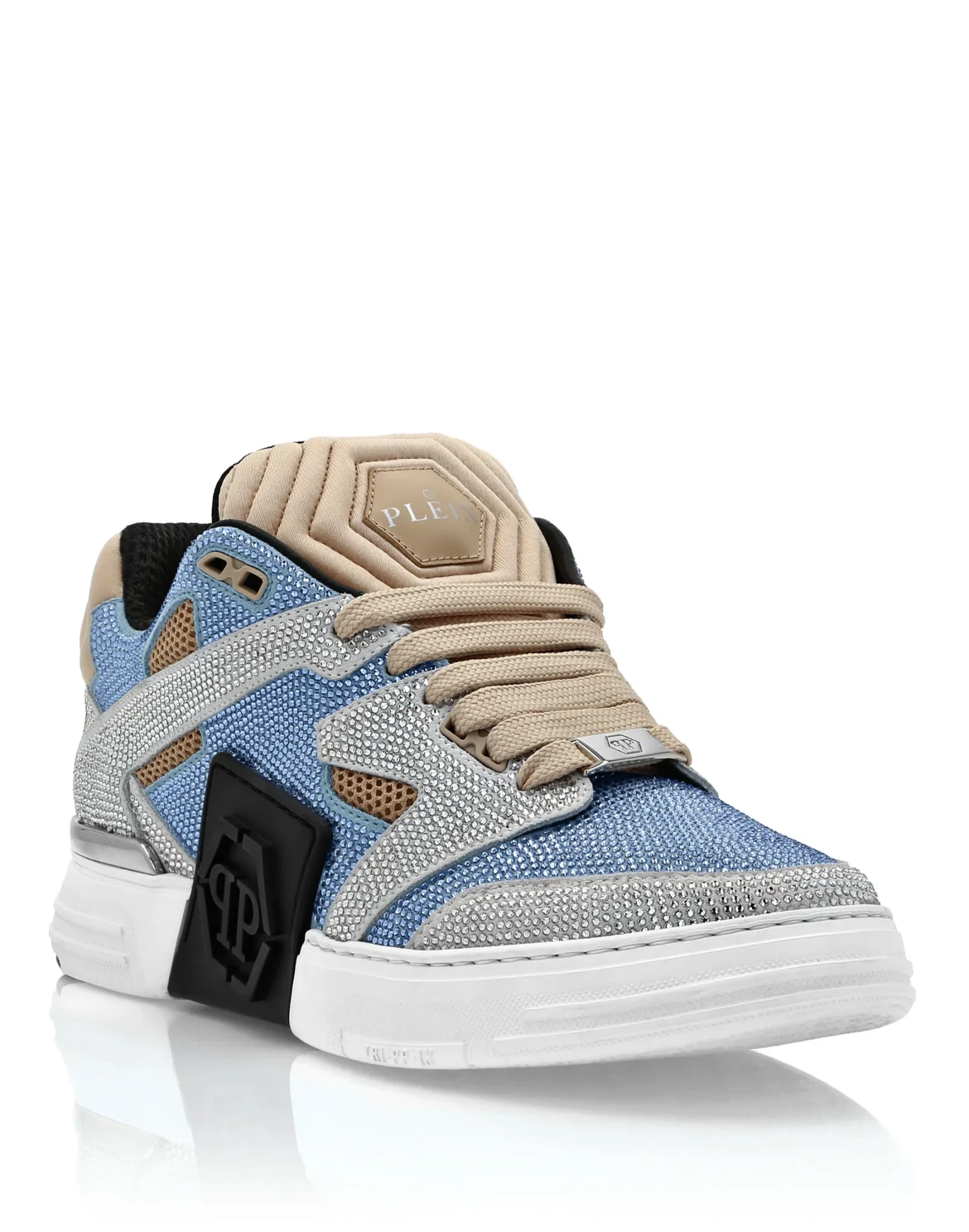 Mix Leather Lo-Top Sneakers Strass, цвет: Бежевый